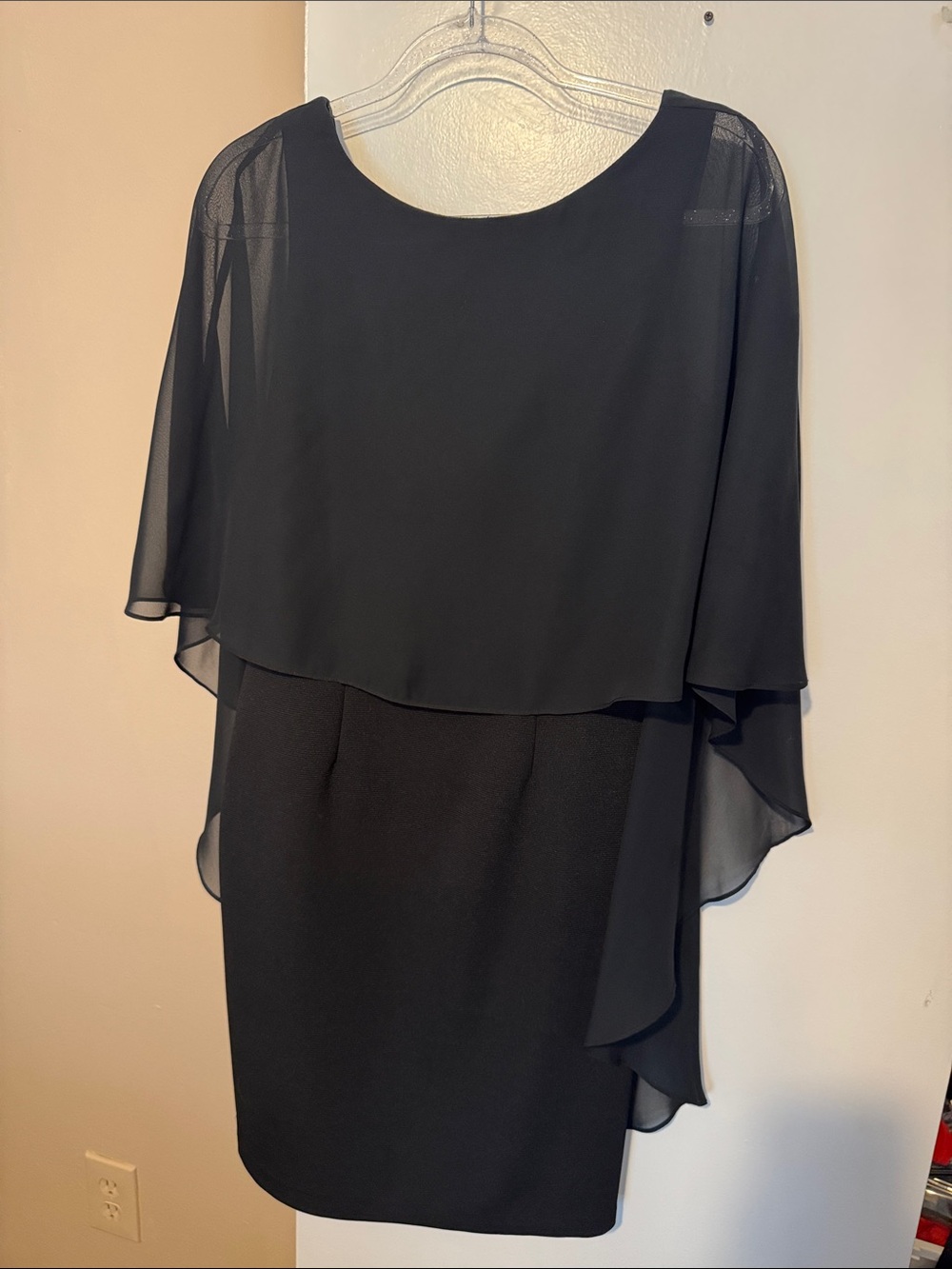 Adrianna Papell Black Chiffon Capelet Midi Dress